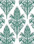 Deep Emerald Leaf Damask Rug