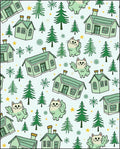 Whimsical Green Houses Flying Cats Woodland Rug