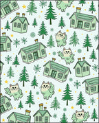 Whimsical Green Houses Flying Cats Woodland Rug