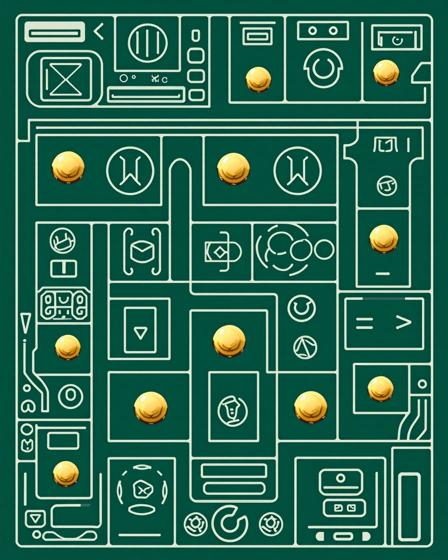 Geometric Abstract Circuit Board Gold Coins Rug