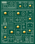 Geometric Abstract Circuit Board Gold Coins Rug