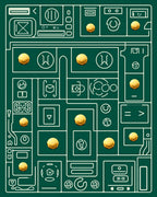Geometric Abstract Circuit Board Gold Coins Rug