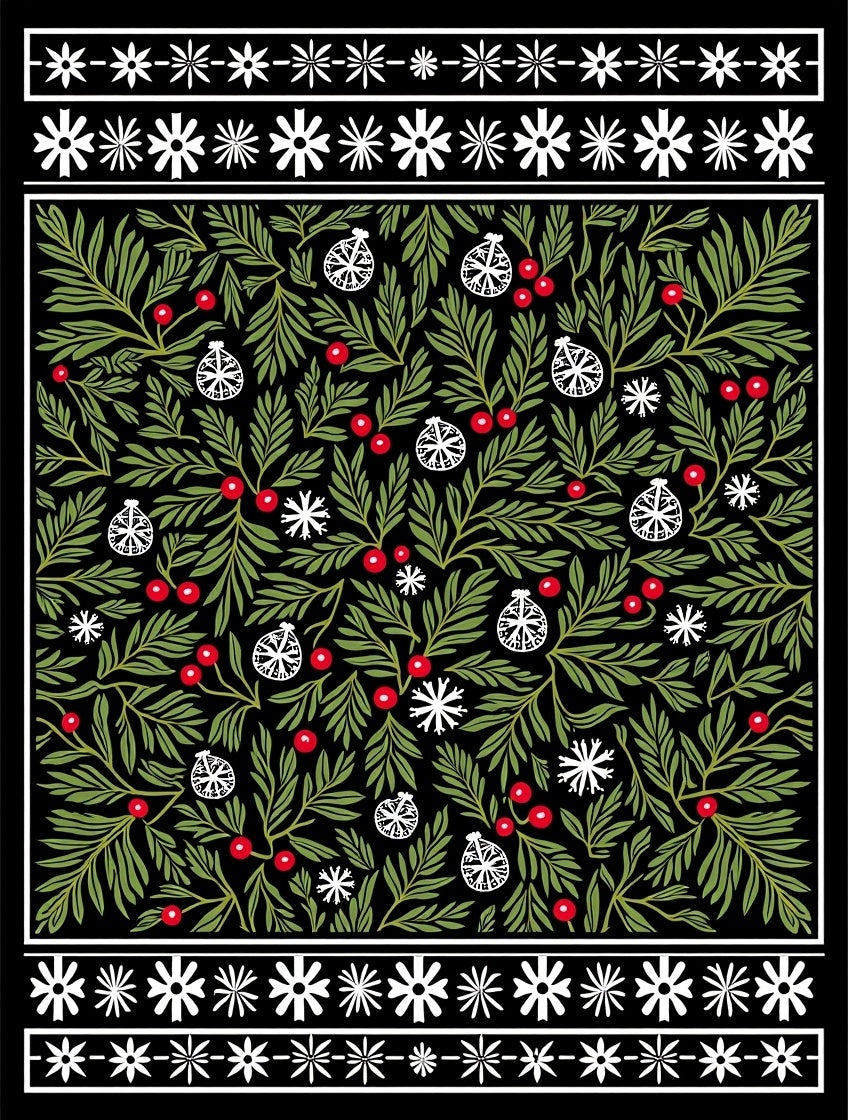 Green Berry Red Ornament Floral Rug