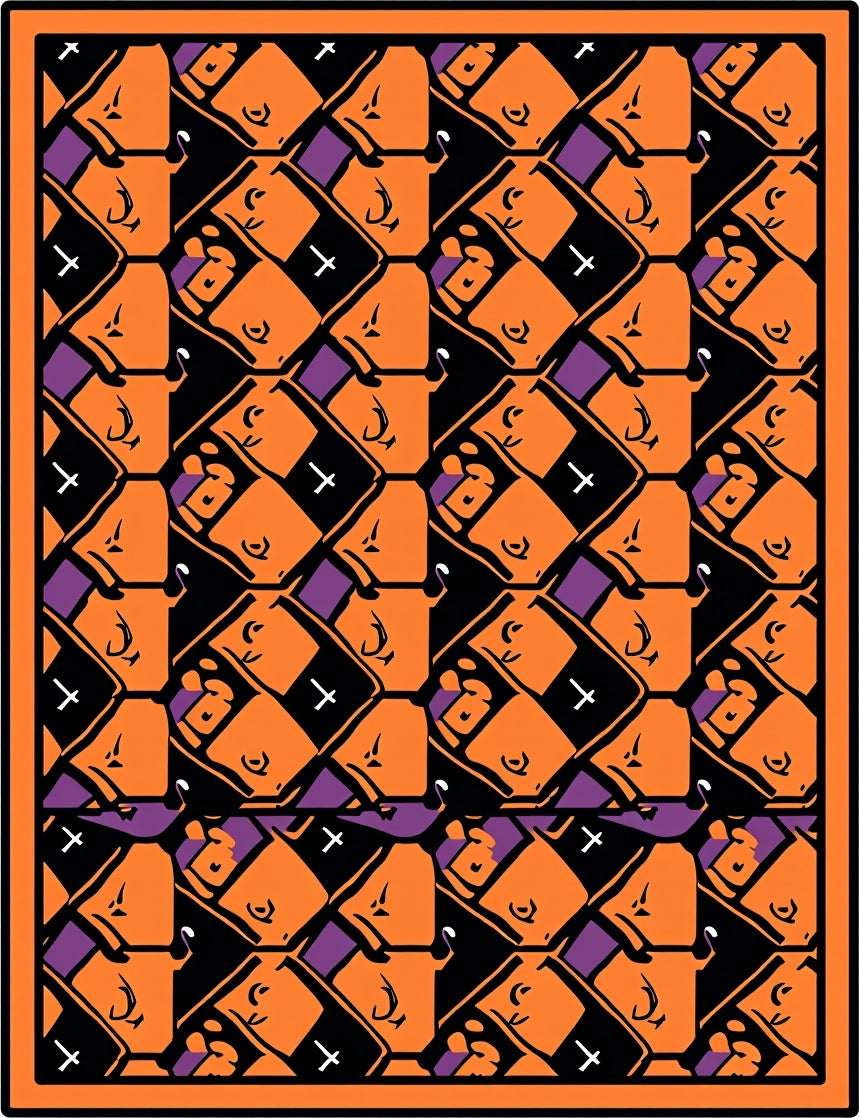 Bold Orange Purple Geometric Crosses Rug