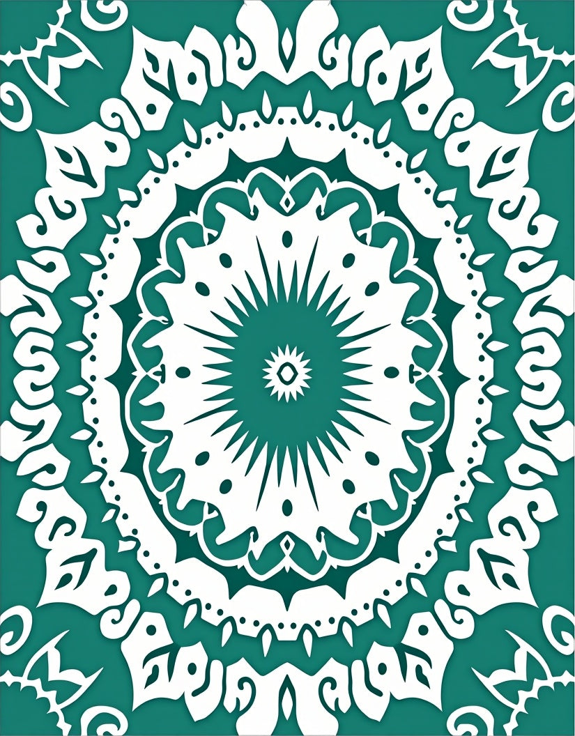Teal White Elaborate Mandala Rug