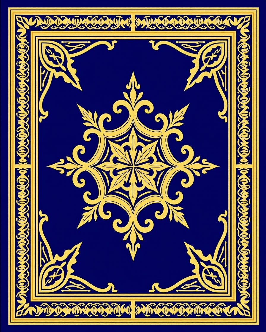 Royal Blue Golden Medallion Border Rug