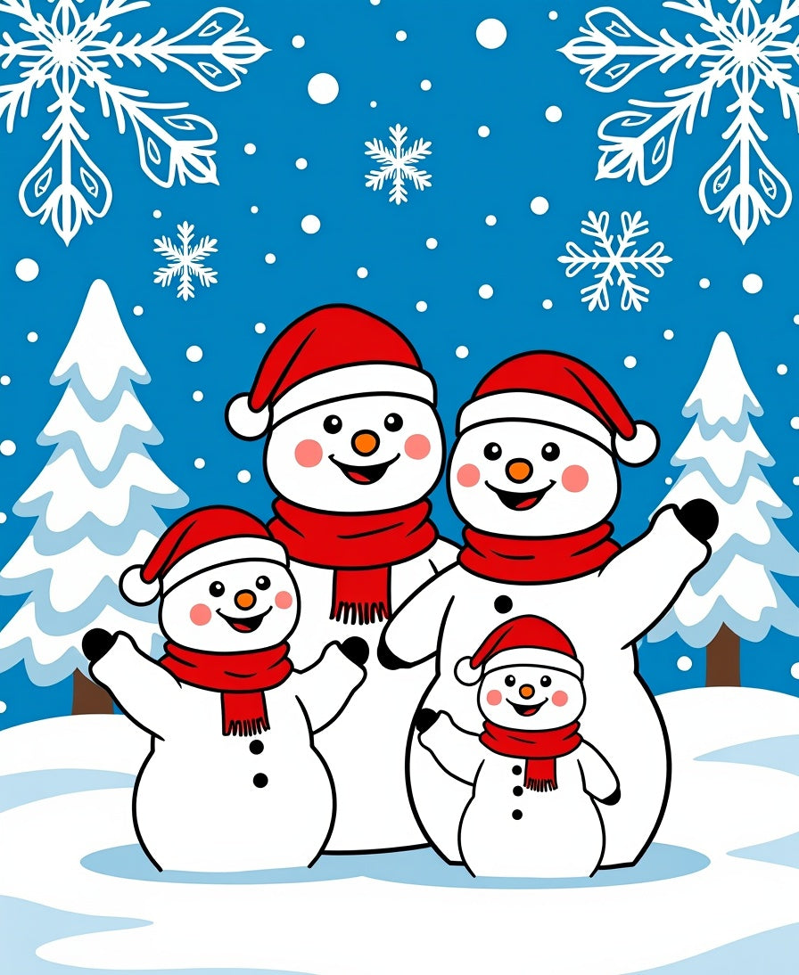 Festive Snowman Family Winter Scene Rug