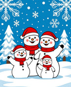Festive Snowman Family Winter Scene Rug