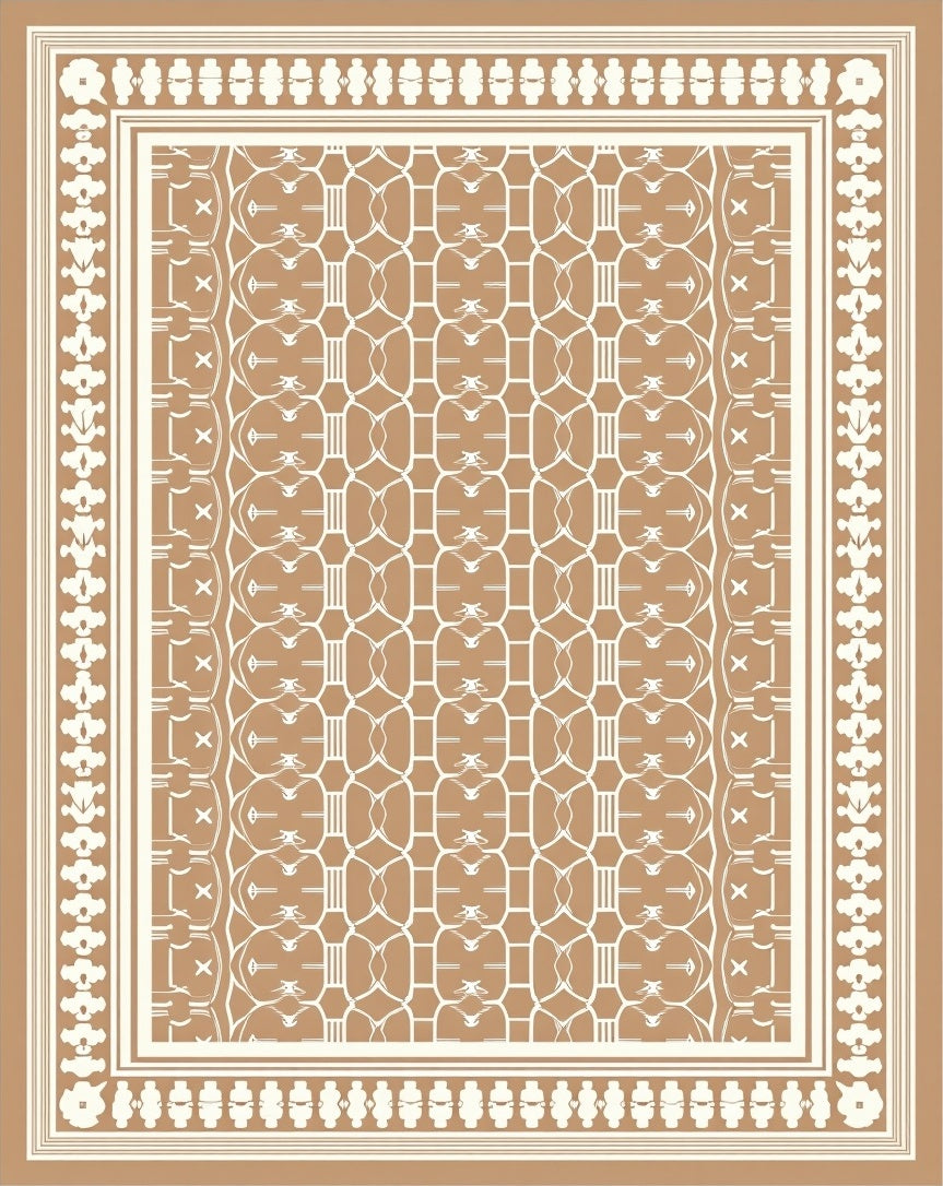 Brown and Cream Lattice Border Rug