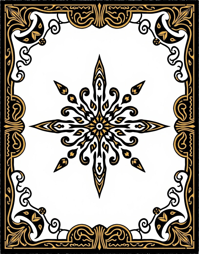 Ornate Black and Gold Starburst Frame Rug