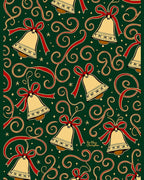 Festive Gold Bells Red Ribbons Swirls Rug