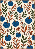 Cobalt Blue Pumpkin Autumn Floral Vine Rug