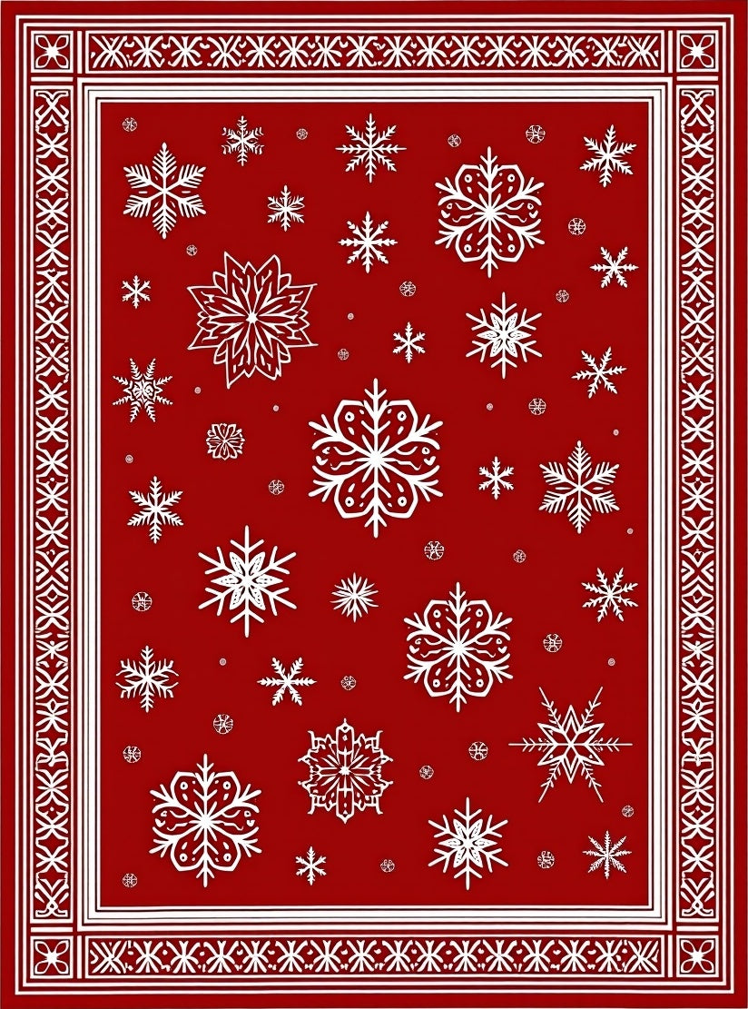 Red White Snowflake Festive Border Rug