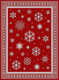 Red White Snowflake Festive Border Rug
