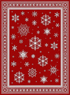 Red White Snowflake Festive Border Rug