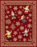 Red Golden Gnome Snowflake Festive Rug