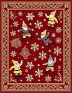 Red Golden Gnome Snowflake Festive Rug