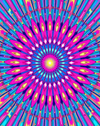 Vibrant Teal Pink Sunburst Mandala Rug
