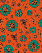 Orange Teal Floral Butterfly Medallion Rug