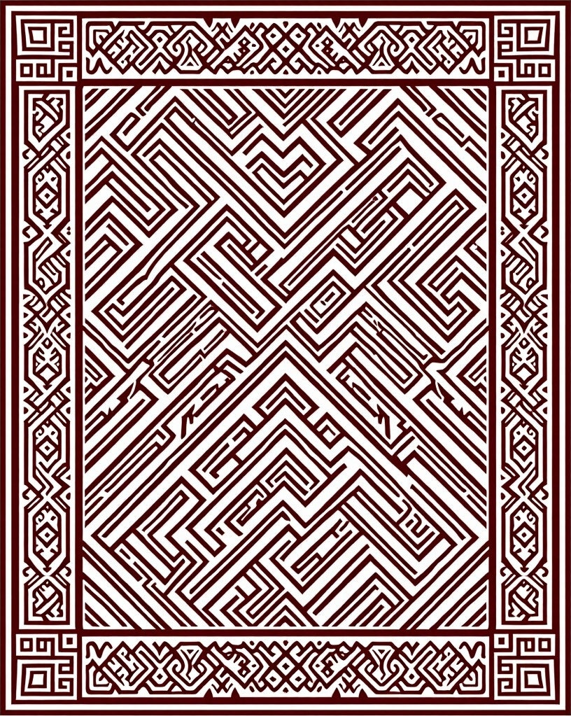 Maroon Labyrinth Geometric Border Rug
