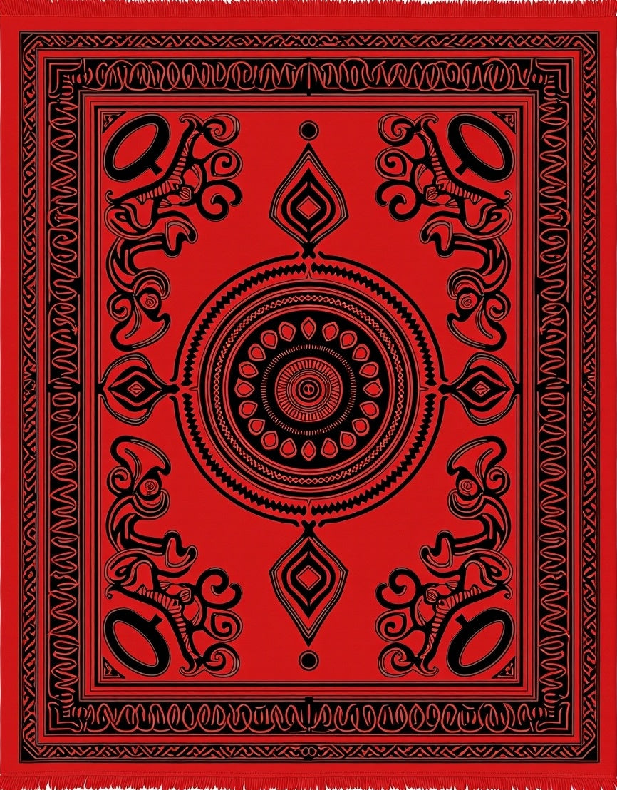 Bold Red Black Tribal Medallion Rug