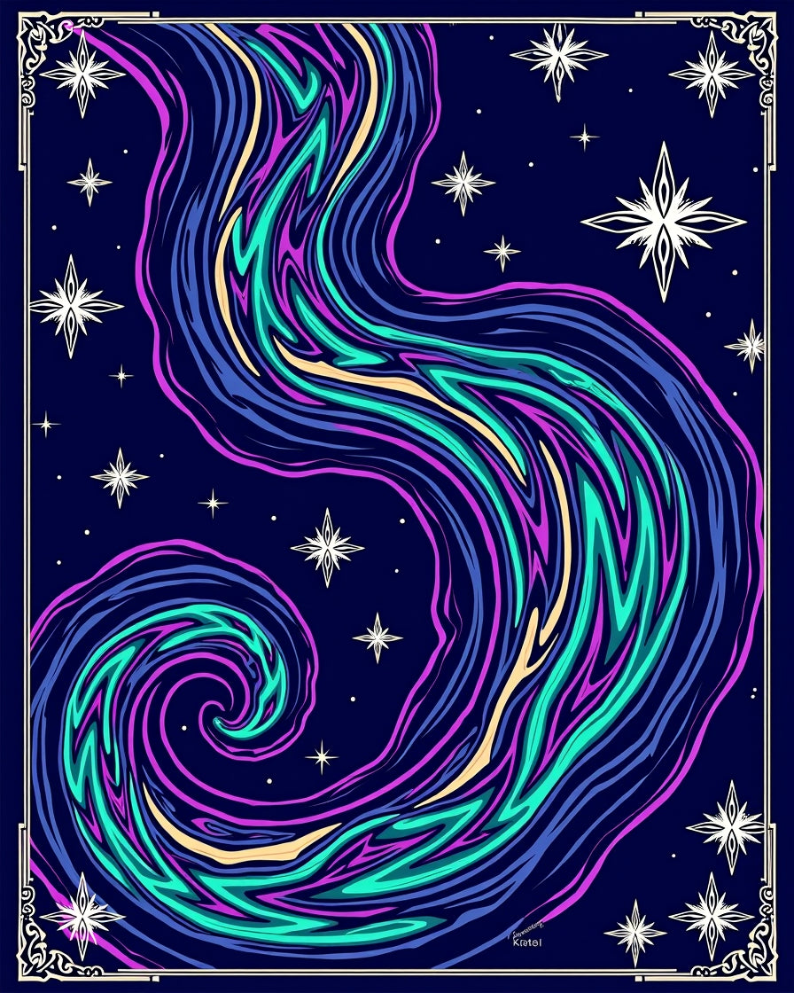 Vibrant Swirl Aurora Starry Night Rug