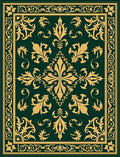 Golden Ornate Floral Border Emerald Rug
