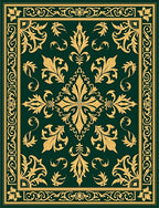 Golden Ornate Floral Border Emerald Rug
