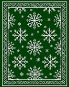 Green White Snowflake Winter Border Rug