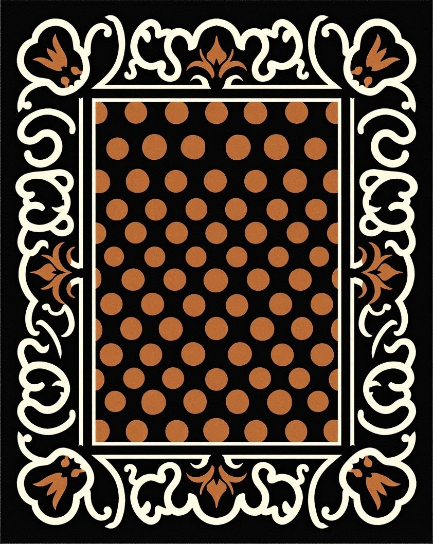 Black Copper Dot Border Art Rug