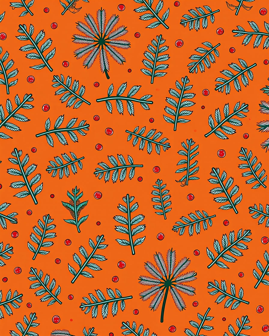 Orange Green Fern Berry Whimsical Rug