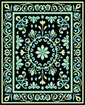 Black Floral Medallion Aqua Yellow Contrast Rug