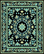 Black Floral Medallion Aqua Yellow Contrast Rug