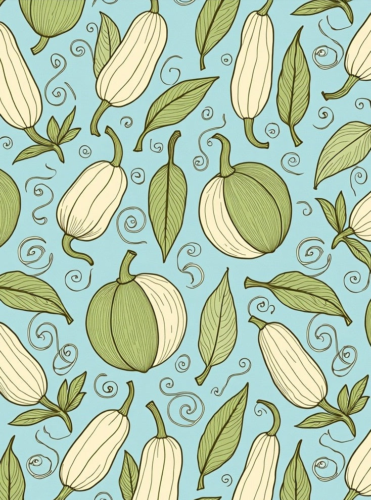 Whimsical Green Squash Leaf Swirls Rug
