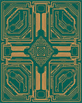 Gold Geometric Circuit Board Emerald Rug