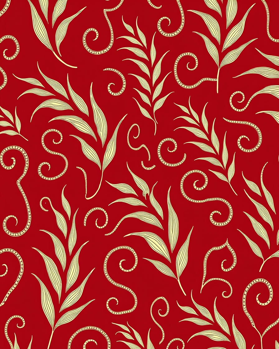 Crimson Vine Swirl Floral Rug