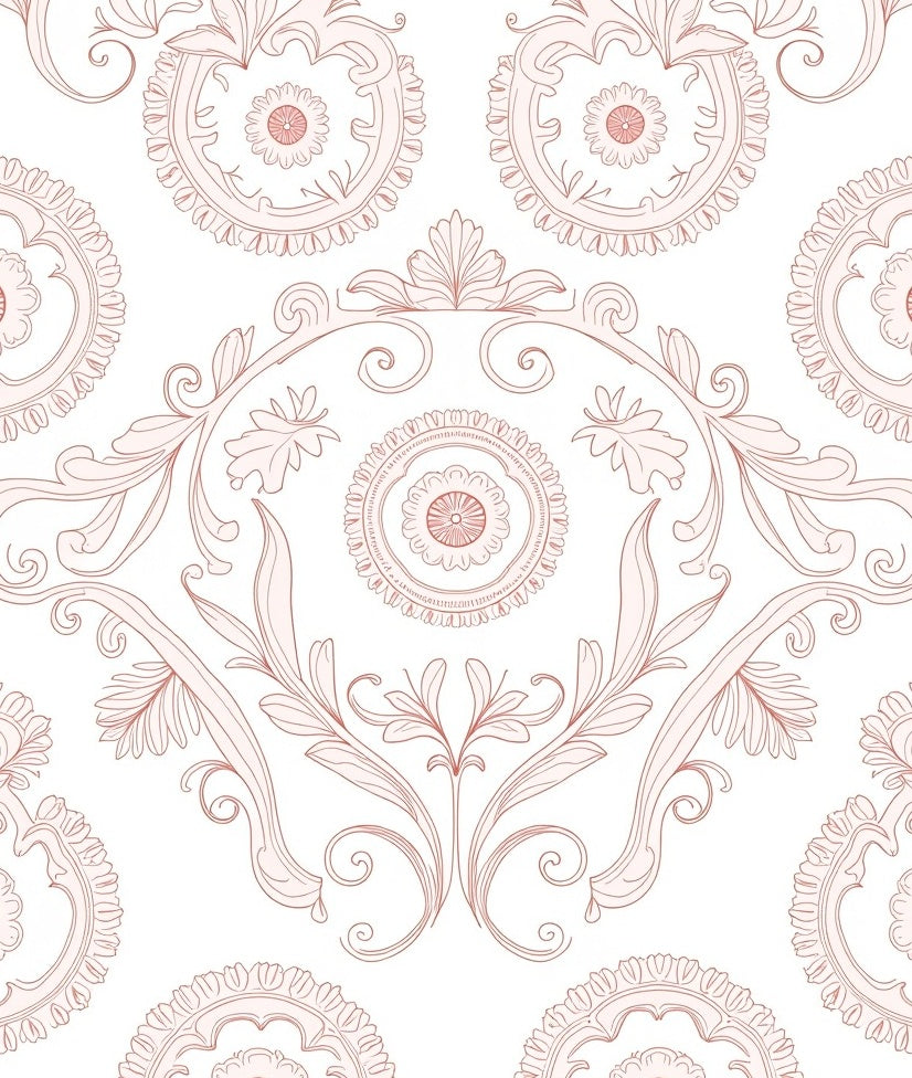 Pale Pink Scrollwork Medallion Repeating Rug