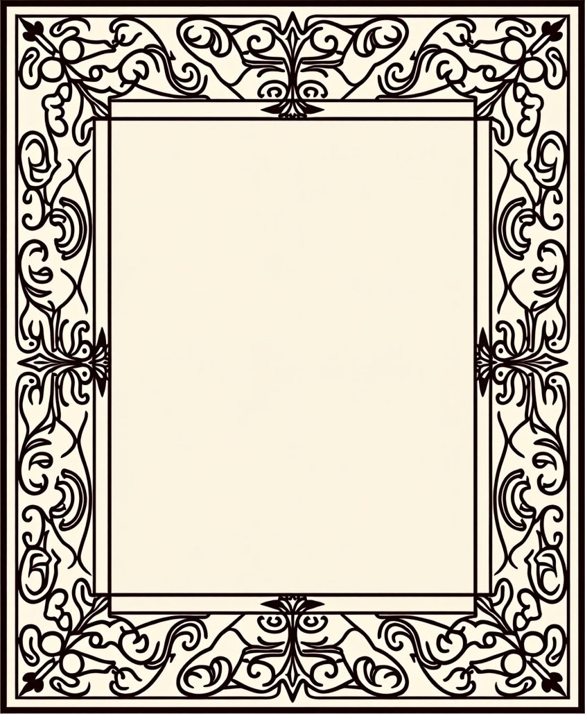 Ornate Black Flourish Border Rug