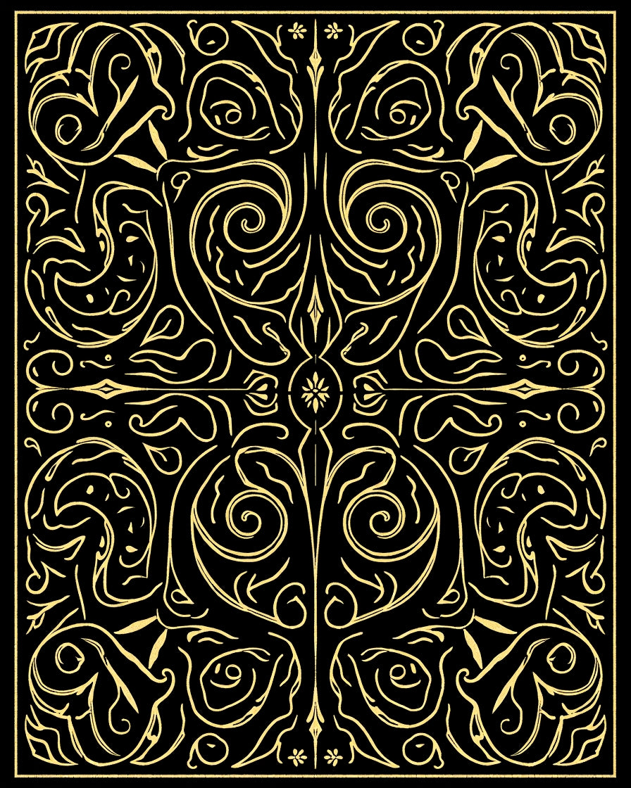 Ornate Golden Swirls and Faces Rug