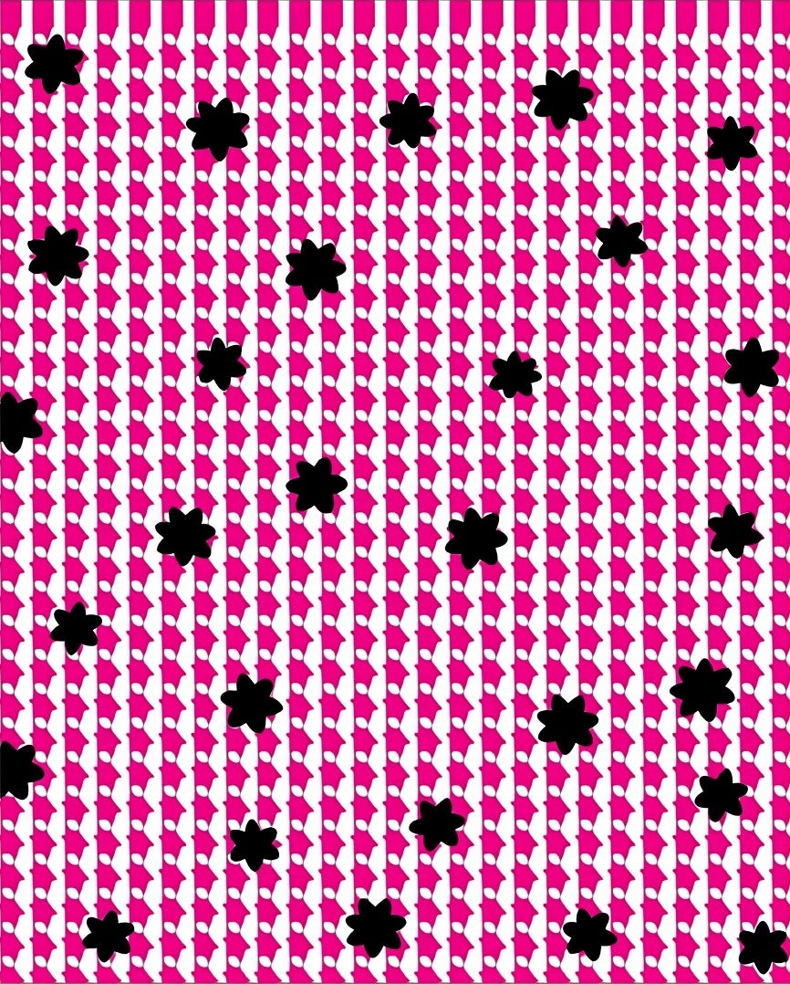 Pink White Stripes Black Flower Accents Rug