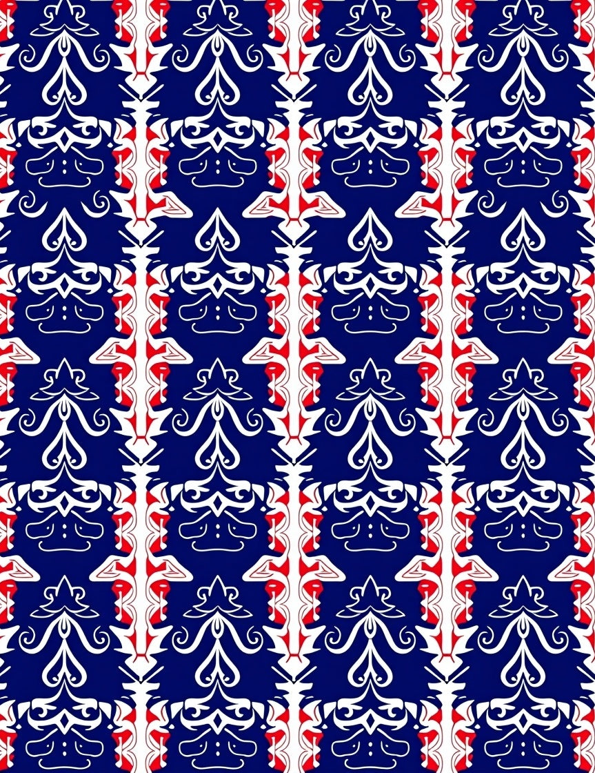 Royal Blue and Crimson Damask Rug