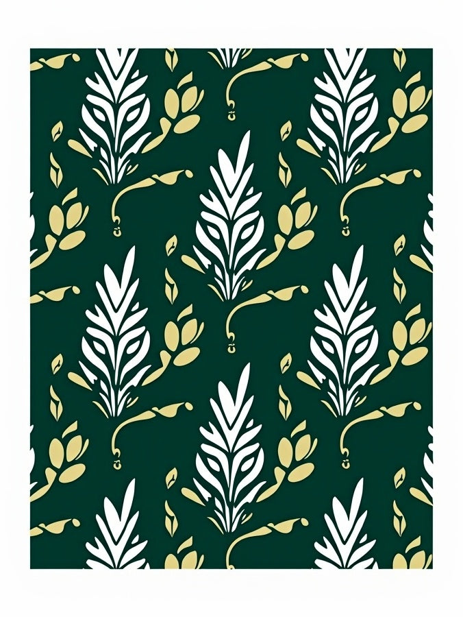 Green Gold White Floral Branch Rug