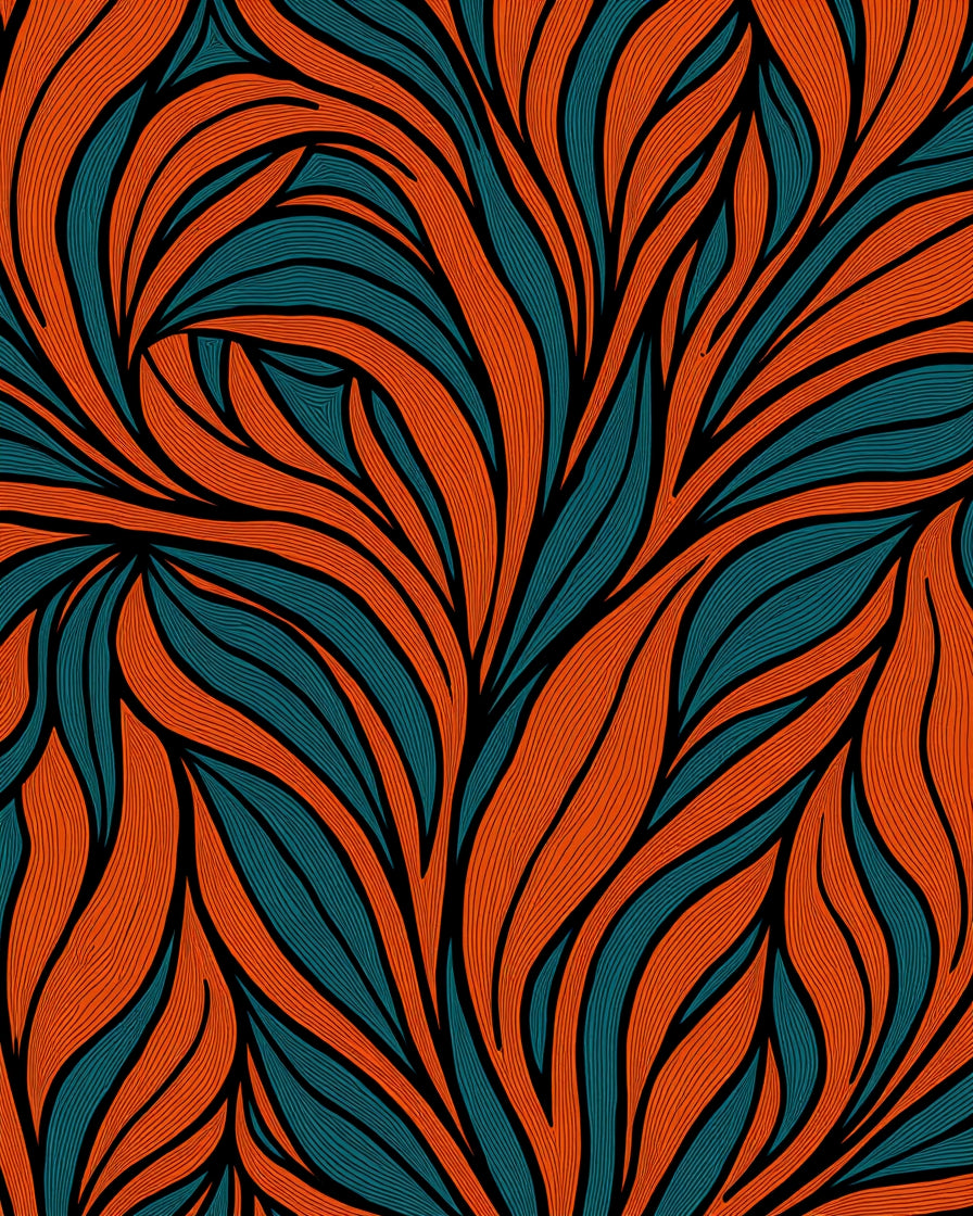 Tangerine Teal Flowing Organic Lines Rug