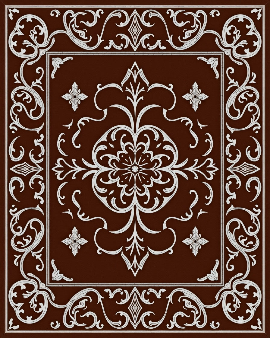Rich Brown White Floral Medallion Rug