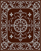 Rich Brown White Floral Medallion Rug