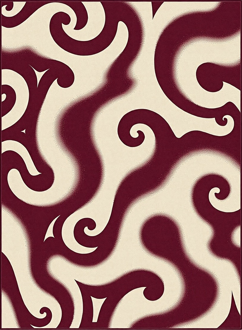 Burgundy Cream Swirl Abstract Rug