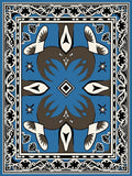Vibrant Blue Brown White Geometric Frame Rug
