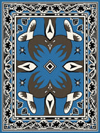 Vibrant Blue Brown White Geometric Frame Rug