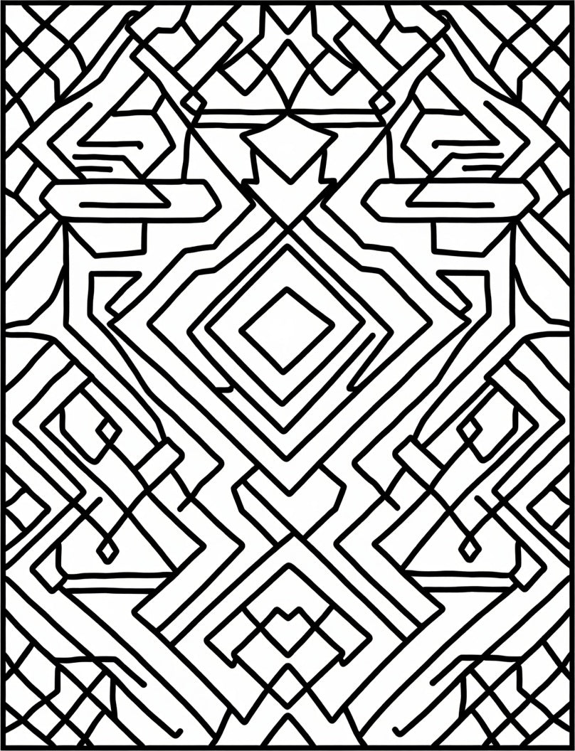 Bold Black Geometric Interlocking Shapes Rug