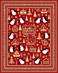 Red Gold Penguin Christmas Trees Rug